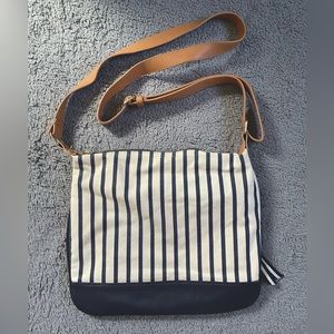 A New Day Canvas/Faux Leather Style Crossbody Bag, Blue Stripe